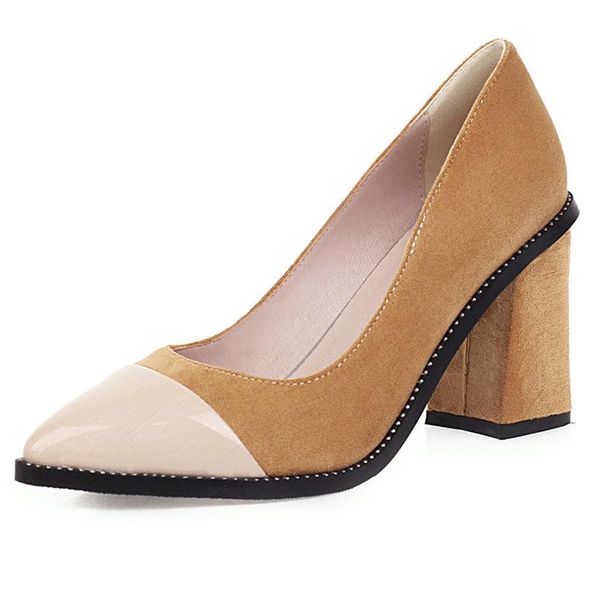 

dress shoes lsewilly 2021 pointed toe office lady pumps woman slip on mix color spring elegant thick heel women, Black
