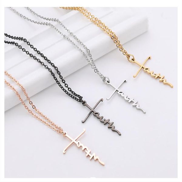 

pendant necklaces 2021 stainless steel cross faith pendants hip hop piercing jewelry gift for women men wedding christmas halloween, Silver