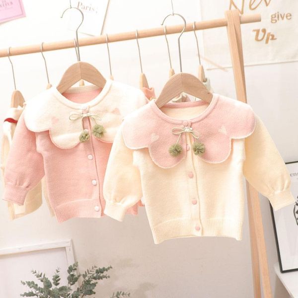 

pullover autumn winter children kids long sleeve solid lapel collar knitwear sweater cardigans baby girls knitted outerwear coats, Blue