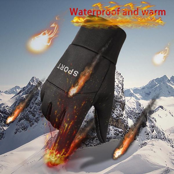 

cycling gloves 2021 winter men sports plus plush thick warm outdoor cashmere mittens elastic suede touch screen driving, Black