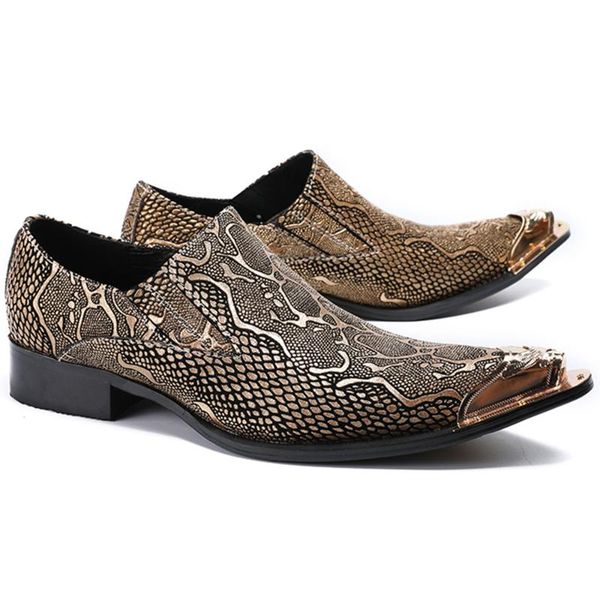 

dress shoes private customized men's high-end leather shoes, british style metal pointed toe overshoes, snake print, Black