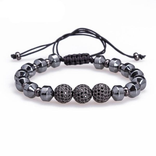 

men bracelets hematite beads& micro pave black cz beads briading macrame bracelet women jewelry charm, Golden;silver