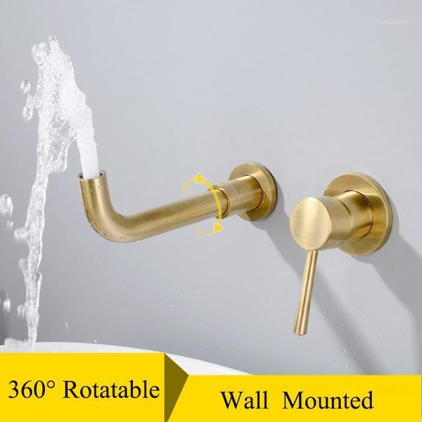 

bathroom sink faucets brushed golden matte concealed tap gold copper basin mixer cold water taps brass wall mounted1