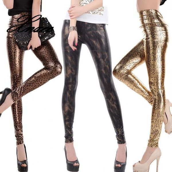 

xnxee lady fashion slim leggings high waist skinny legging women black gold snake printed pant small size faux leather pants women's
