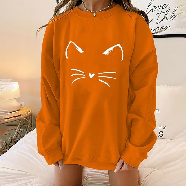 

women's hoodies & sweatshirts women fleece cat printed pullover long sleeve casual sports lady oversized hoodie 2021 autumn korean fash, Black