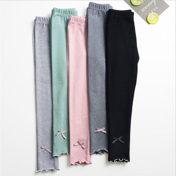 

toddler girls pants solid children skinny trousers stretchy kids bow pants slim leggings boutique kids clothing 5 colors dw5743, Blue