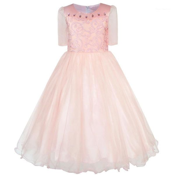 

girl's dresses flower girls dress misty rose wedding pageant bridesmaid 2021 summer princess party children clothes size 7-14 sundress1, Red;yellow