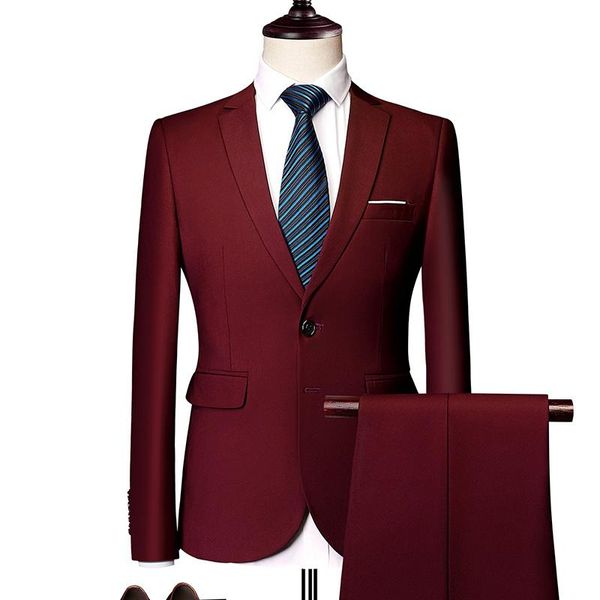 

men's suits & blazers suit classic set high-end customized solid color slim business dress groom wedding clothing tuxedo /2pcs, White;black