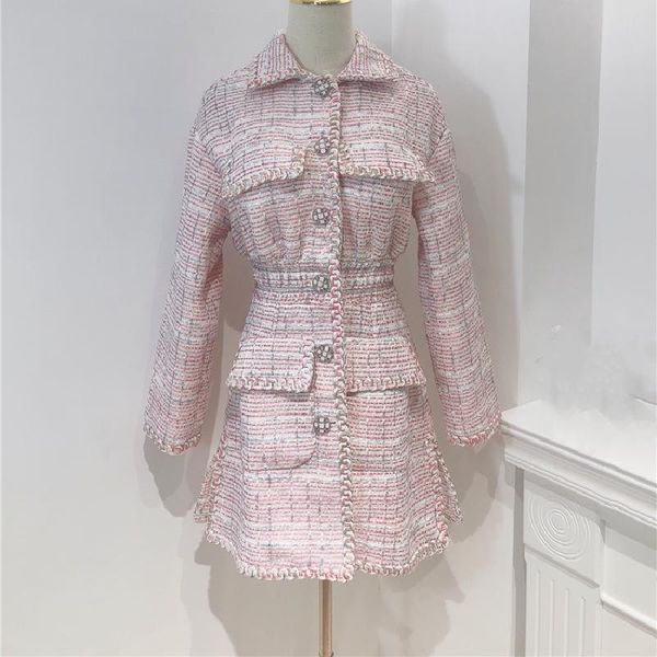 

brand fashion women high luxury autumn winter vintage elegant tweed pink temperament jacket coat women's wool & blends, Black