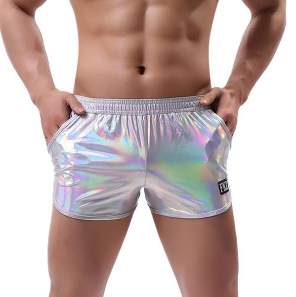 

summer shorts men shinny imitation leather homme under wear trunks light fashion slim fir gay 2021 men's, White;black