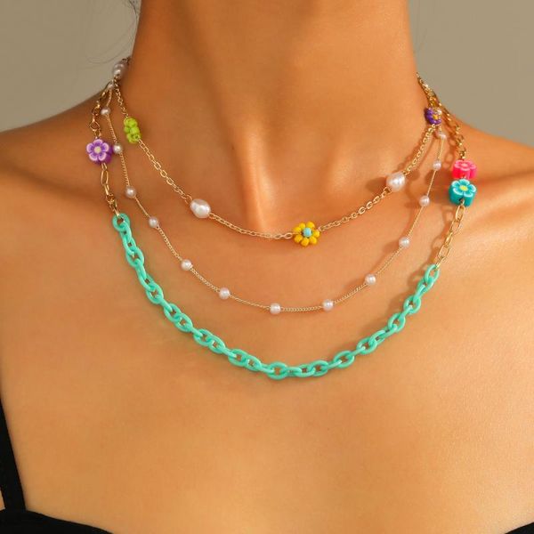 

pendant necklaces vg 6ym fashion rice bead flower multilayer ladies necklace same birthday gift alloy jewelry wholesale, Silver