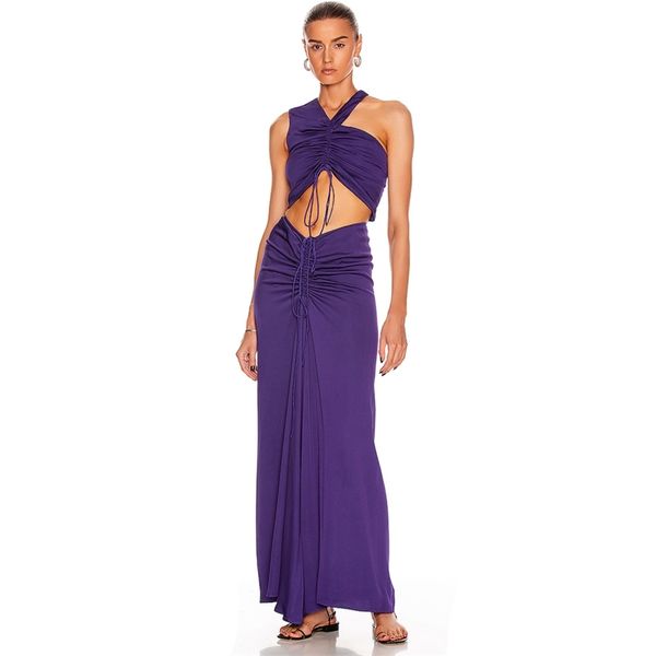 

summer one shoulder maxi dress for women sleeveless hollow out celebrity evening runway club party dresses 210507, Black;gray
