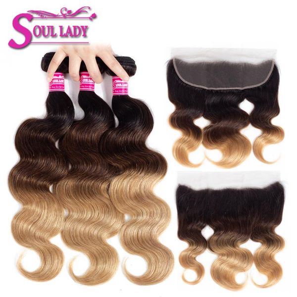 

human hair bulks ombre bundles with frontal t1b/4/27 brazilian body wave non remy 100%, Black