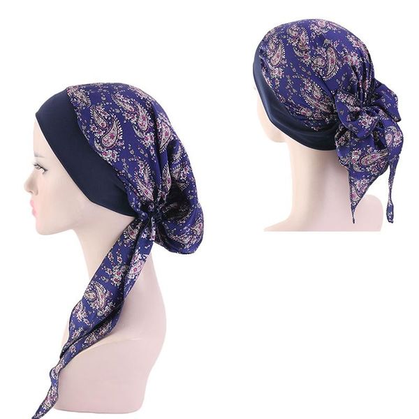 

stingy brim hats 2021 women headscarf ladies summer fashion turban hat satin headdress ribbon hair accessories elastic band braid, Blue;gray