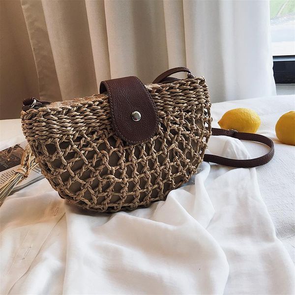 

women's summer straw shoulder bag rattan bags women saddle handmade crossbody lady handbags woven bohemia clutch 2021 cross body