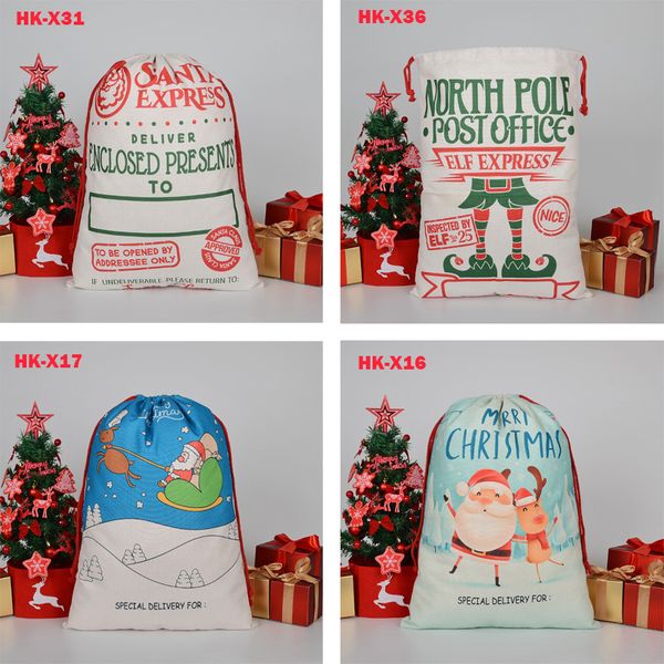 Sacchetti regalo di Natale 2022 design Grande borsa di tela pesante organica Sacco di Babbo Natale con coulisse con renne