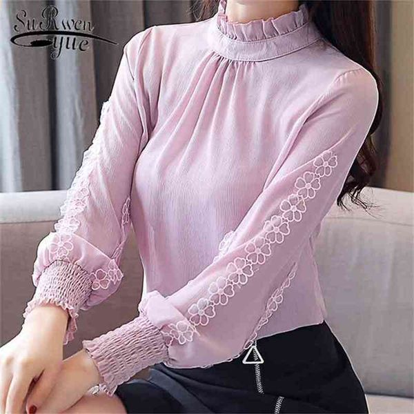 

blusas fashion women and blouses autumn casual chiffon long sleeve shirts solid elegant full 1813 210421, White