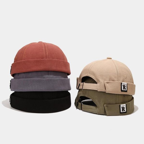 

beanies 2021 brimless cap r letter mark trend hip-hop dome melon retro skullies for men docker adjustable bonnet hat