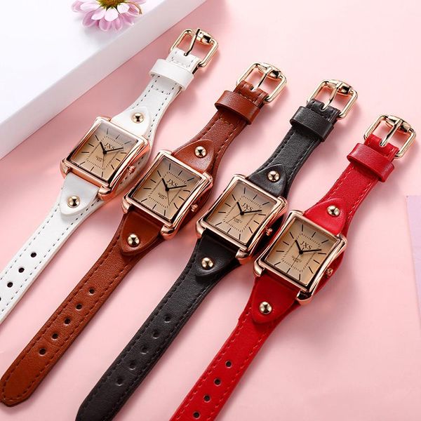 

wristwatches vintage leather women watches luxury fashion square design ladies casual small female quartz clock zegarek damski, Slivery;brown