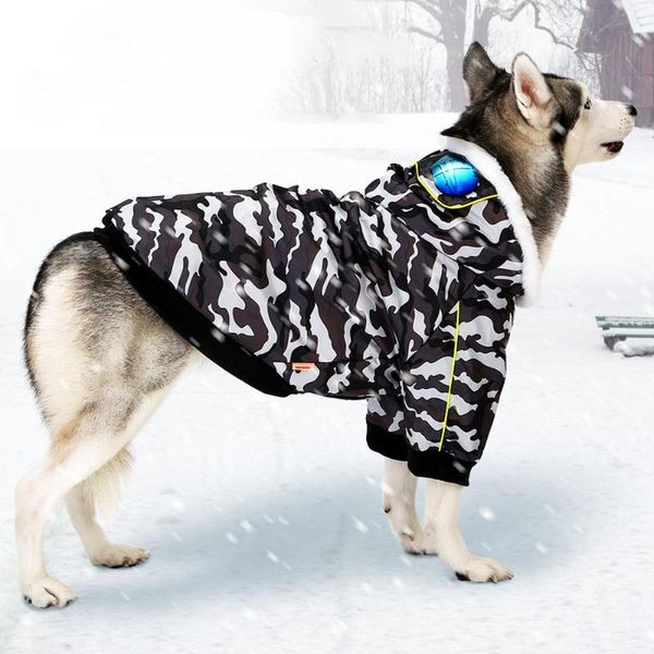 

dog apparel winter pet coat hoodie with sunglasses dogs clothing warm jacket cotton camouflage color for big christmas clothes