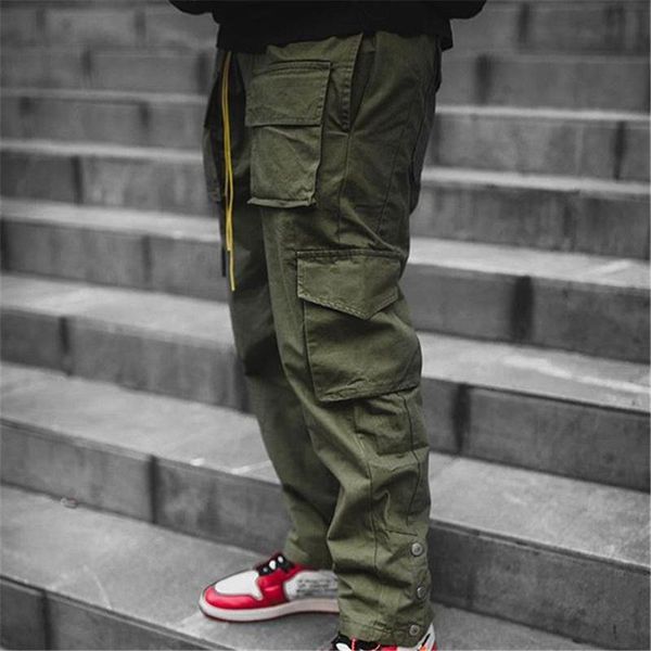 

men's pants spring summer mens loose pockets cargo fashion streetwear 2021 casual jogger trousers men harajuku drawstring baggy, Black