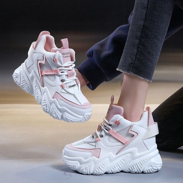 

high platform women sneakers 9cm spring thick sole casual shoes breathable mesh walking summer chunky shoes woman zapatos mujer