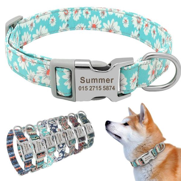 Collari per cani Guinzagli Collare con incisione personalizzata Targhetta per animali stampata personalizzata Nylon Puppy Cat Nome ID telefono per cani di piccola taglia