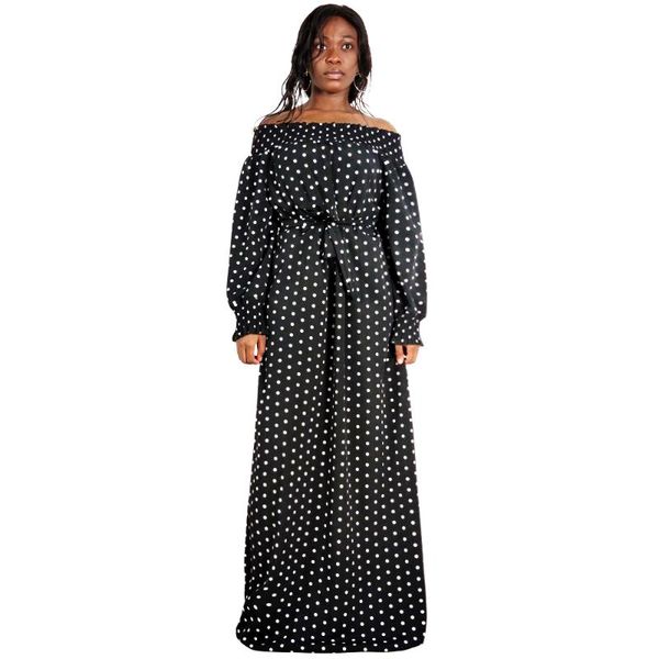 

casual dresses african print style dashiki long lantern sleeve dot slash neck spring autumn dress for lady, Black;gray