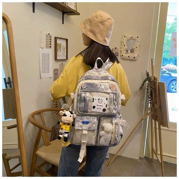 

school bags junior high student large capacity girl simple style tie-dyed backpack campus