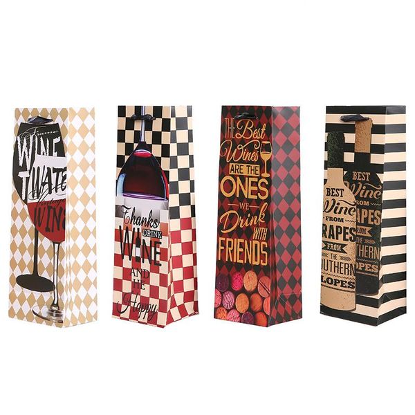 

gift wrap 10pcs paper wine bag bow-knot bottle cover merry christmas package year decoration laminated