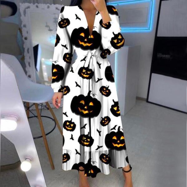 

casual dresses halloween costume women dress print oversize long v-neck long-sleeved erotic vestidos, Black;gray
