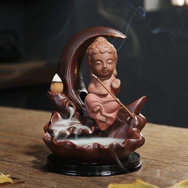 

fragrance lamps ceramic censer lotus smoke waterfall buddha incense burner home office crafts holder crescent shape