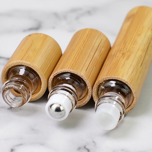 

new bamboo wood perfume empty stainless roll on ball aromatherapy bottle oil roller bottle