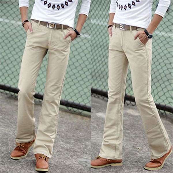 

pantnew fall winter and autumn casual flared leg loose work slim jeans high fashion men's white denim trousers, Black