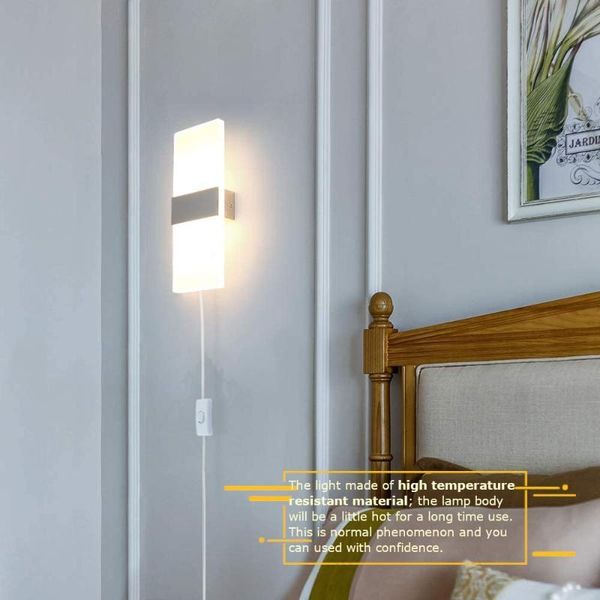 

acrylic modern sconce 12w cool/warm hardwired wall mounted lights long bedding room indoor lamp living decor