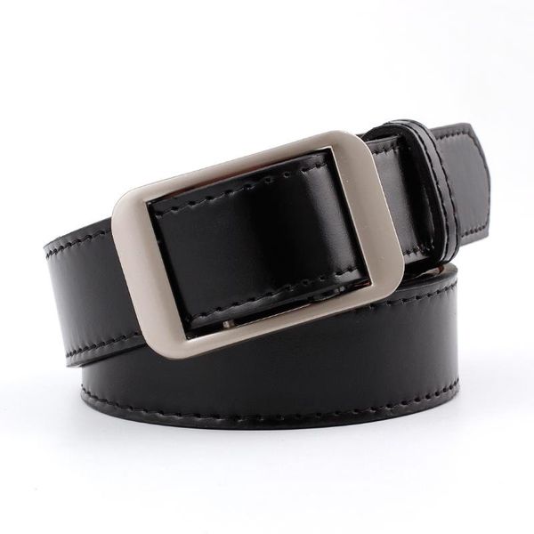 

belts smooth for women jeans faux leather square gold metal buckle no-hole belt adjustable waistband ceinture femme, Black;brown