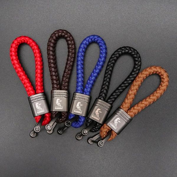 

vintage hand-woven car key chain for kamaz truck typhoon 5320 stralis leather rope keychain braided logo keychains, Silver