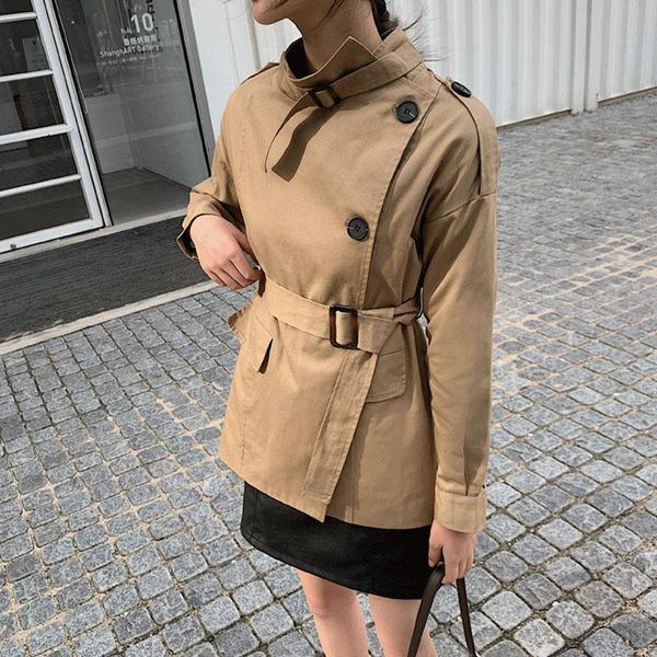 

women's trench coats women coat with slash korean loose fashion autumn womens office lady trench2021, Tan;black