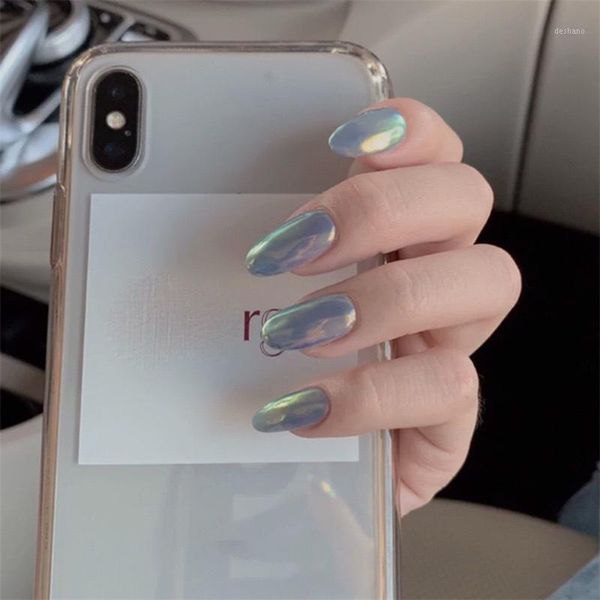 

24pcs shiny aurora stiletto false nail full cover artificial fake nails bronzing french press on pointed extension tool1, Red;gold