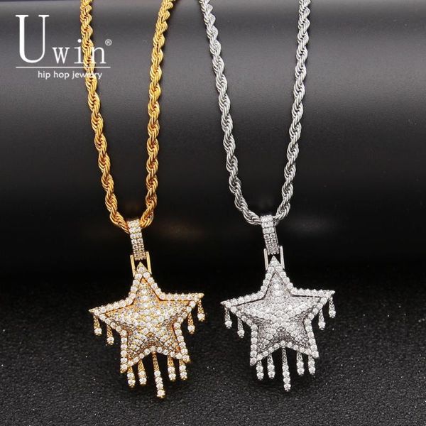

pendant necklaces uwin star cz bling iced out champagn micro paved hip hop necklace tennis chains men's hiphop jewelry, Silver