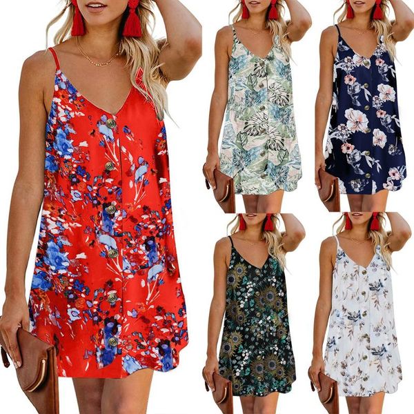 

plus size women dress summer casual sleeveless print beach women's daisy loose fit ruffle printed dress#g30 dresses, Black;gray