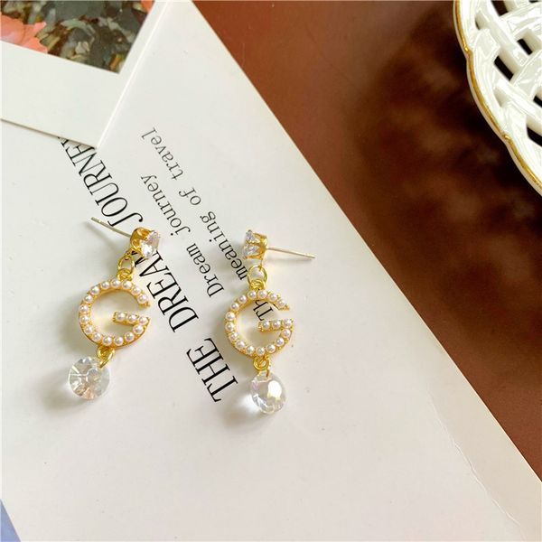 

special offer pearl letter earrings temperament net red advanced feeling new 925 silver needle fashion simple earrings, Golden