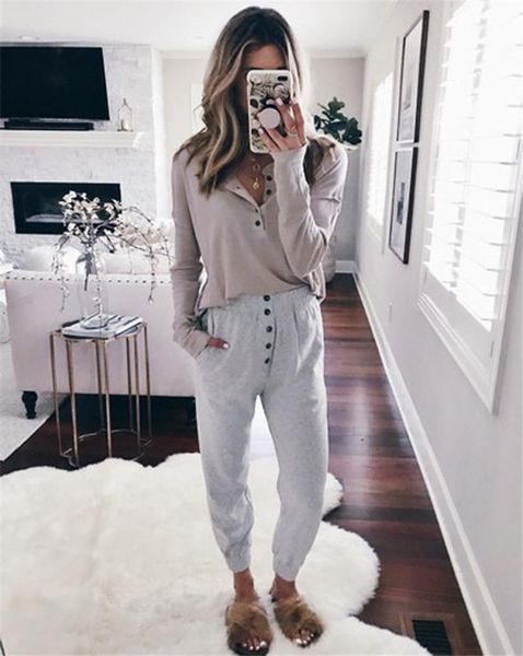 

women's pants & capris arrival fashion casual ladies autumn spring gray trousers harem elastic high waist, Black;white