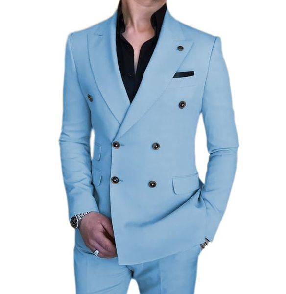 

men's suits & blazers sky blue double breasted wedding tuxedos men terno masculino groom prom slim fit blazer costume homme 2 pcs jacke, White;black