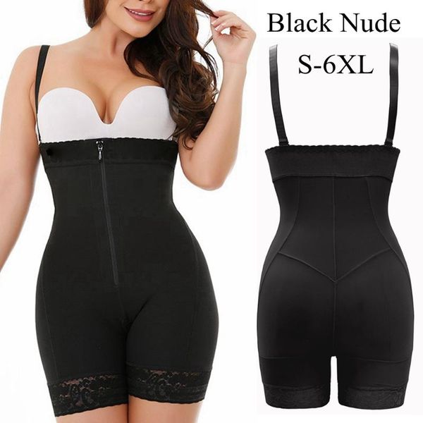 

women's shapers faja colombian women binders body shaper bulifer shapewear tummy control post slimming corset waist trainer bodysuit, Black;white