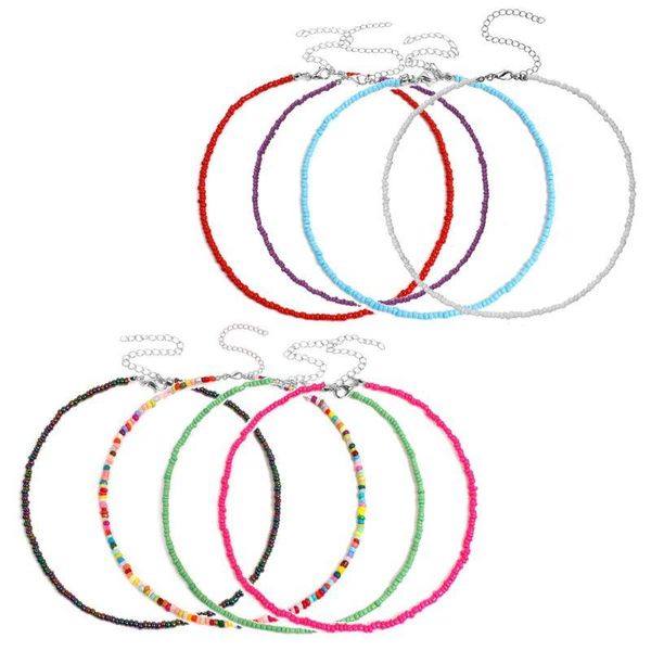 

chokers 2021 8pcs bohemia seed bead summer 15inch short kit colorful tiny beadedchain necklace for women fashion jewelry, Golden;silver