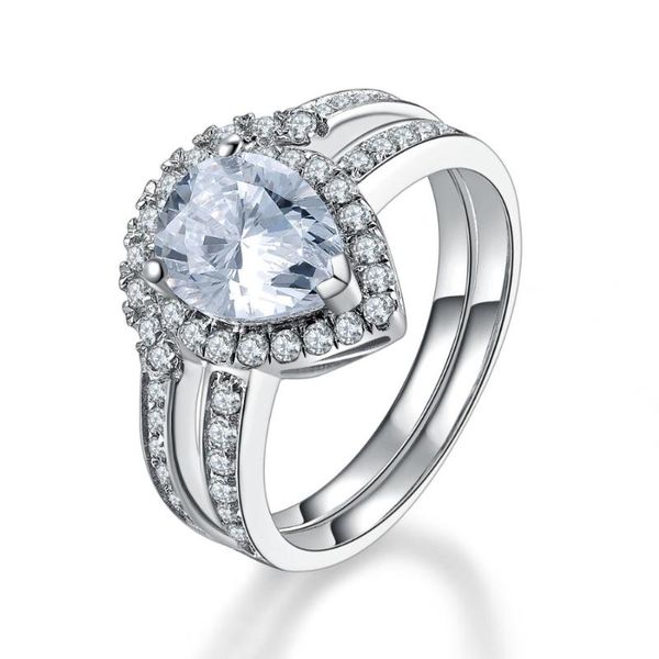 

cluster rings luxury ring drop jewelry genuine silver 925 2ct pear vintage set for women engagement in white gold cover, Golden;silver