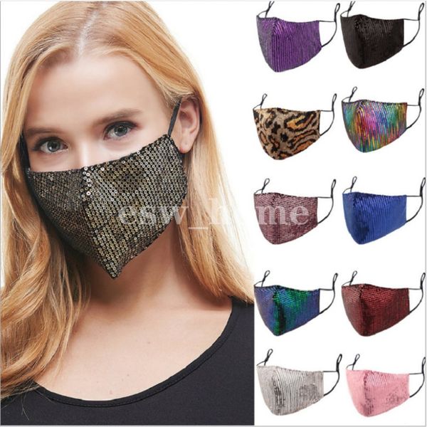 Yıkanabilir Kumaş Maskesi Katı Renk Sequins Maskeleri Kadınlar için Moda Ağızları Kapakları Proteccion Facemask Cadılar Bayramı Cosplay Masque