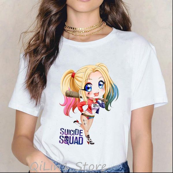 

the womens joker suicide squad harley quinn print cartoon funny t shirts women kawaii watercolor tee shirt femme, White