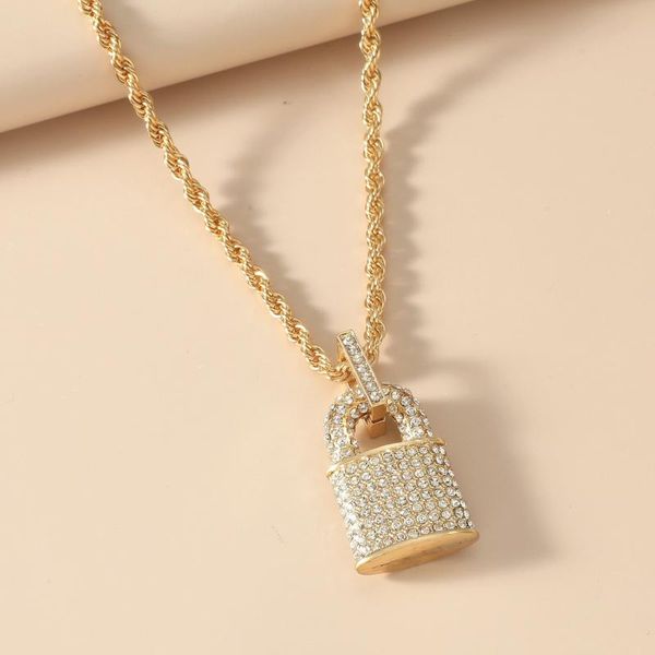 

necklace alloy drill hip-hop rap personality men's lock pendant necklaces, Silver